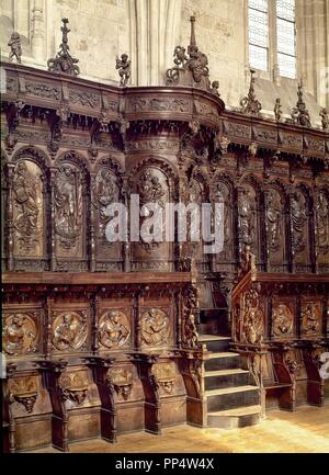 SILLERIA DEL CORO - SIGLO XVI-RENACIMIENTO ESPAÑOL. Autor: JUNI, JUAN DE. Lage: Das HOSTAL/CONVENTO DE SAN MARCOS. LEON. Spanien. Stockfoto