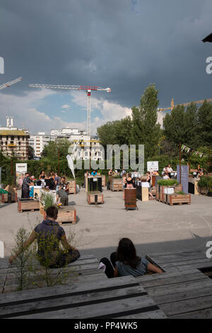 Die Nordbahn-Halle wurde als Zwischeneinsatz als AS entwickelt Im Rahmen des Entwicklungsprojektes 'Bischof:Nordbahnhof' Stockfoto