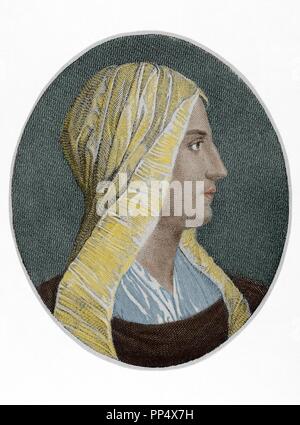 Vittoria Colonna (1490-1547). Marchesa von Pescara. Italienische Renaissance Dichter. Gravur auf der Iberischen Abbildung, 1885. Gefärbt. Stockfoto