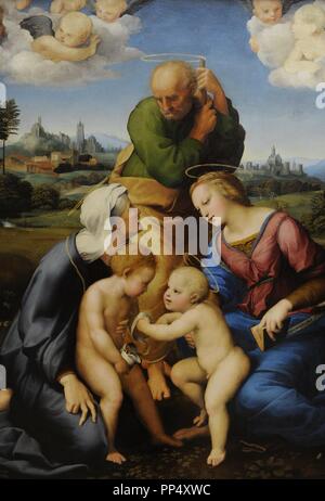 Raphael (1483 - 1520) war ein italienischer Maler. Canigiani Heilige Familie oder Canigiani Madonna. 1507-1508. High Renaissance. Alte Pinakothek. München. Deutschland. Stockfoto