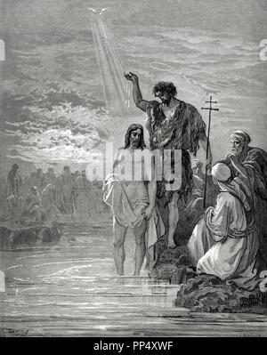 Neuen Testaments. Evangelium des Matthäus. KAPITEL III. Taufe von Jesus. Gustave Dore Zeichnung. Kupferstich von Ligny. Stockfoto