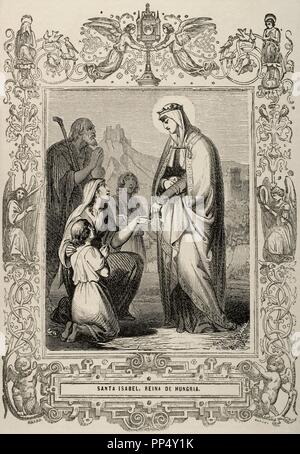 Heilige Elisabeth von Ungarn (1207-1231). Ungarische Prinzessin. Kupferstich von Capuz. Christian Jahre, 1852. Stockfoto