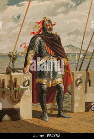 Roger von Lauria (1245-1305). Sicilian-Aragonese Admiral. Farbige Abbildung in Spanisch Glories. Ramon Molinas, Editor. Stockfoto