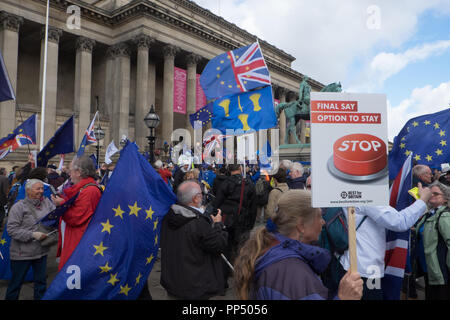 Liverpool, Großbritannien. 23. September 2018. Protest gegen Brexit während der jährlichen Konferenz der Labour Party. Credit: Paul Quayle/Alamy Live News Credit: Paul Quayle/Alamy Live News Credit: Paul Quayle/Alamy Live News Credit: Paul Quayle/Alamy leben Nachrichten Stockfoto