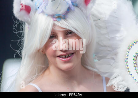 Glasgow, Schottland, Großbritannien. 23. September, 2018. Eine weibliche Cosplayer Anreise am Tag zwei des MCM Schottland Comic Con an der sek Center statt. Credit: Skully/Alamy leben Nachrichten Stockfoto