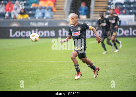 Chester, Pennsylvania, USA. 23 Sep, 2018. Der Philadelphia Union FABINHO (33), die in Aktion gegen Sporting KC während des Spiels an Talen Energie Stadion in Chester, Pennsylvania Credit: Ricky Fitchett/ZUMA Draht/Alamy leben Nachrichten Stockfoto