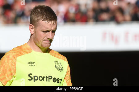 Jordan Pickford von Everton in der Premier League Spiel zwischen Arsenal und Everton im Emirates Stadium am 23. September 2018 in London, England. (Foto von Zed Jameson/phcimages.com) Stockfoto