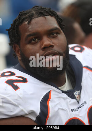 Baltimore, USA. 23. September, 2018. Denver Broncos DE Zach Kerr (92) abgebildet auf der Seitenlinie während eines Spiels gegen die Baltimore Ravens bei M&T Bank Stadium in Baltimore, MD, am 23. September 2018. Foto/Mike Buscher/Cal Sport Media Credit: Cal Sport Media/Alamy leben Nachrichten Stockfoto