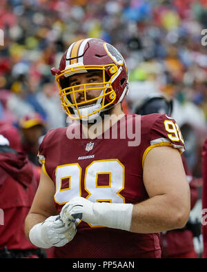 Landover, MD, USA. 23 Sep, 2018. Washington Redskins DT #98 Matt Ioannidis während einer NFL Football Spiel zwischen den Washington Redskins und die Green Bay Packers am FedEx Feld in Landover, Md. Justin Cooper/CSM/Alamy leben Nachrichten Stockfoto