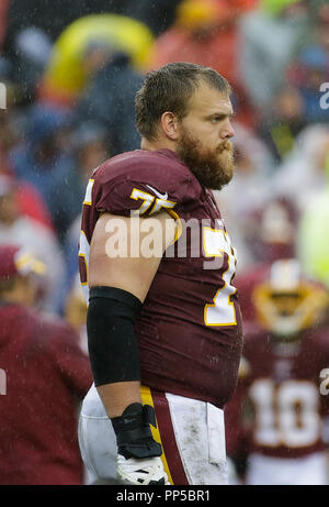 Landover, MD, USA. 23 Sep, 2018. Washington Redskins G #75 Brandon Scherff während einer NFL Football Spiel zwischen den Washington Redskins und die Green Bay Packers am FedEx Feld in Landover, Md. Justin Cooper/CSM/Alamy leben Nachrichten Stockfoto