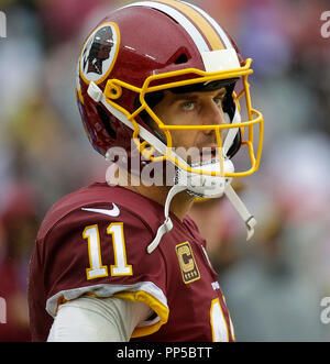 Landover, MD, USA. 23 Sep, 2018. Washington Redskins QB #11 Alex Smith während einer NFL Football Spiel zwischen den Washington Redskins und die Green Bay Packers am FedEx Feld in Landover, Md. Justin Cooper/CSM/Alamy leben Nachrichten Stockfoto