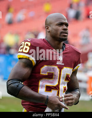 Landover, MD, USA. 23 Sep, 2018. Washington Redskins RB #26 Adrian Peterson nach einem NFL Football Spiel zwischen den Washington Redskins und die Green Bay Packers am FedEx Feld in Landover, Md. Justin Cooper/CSM/Alamy leben Nachrichten Stockfoto