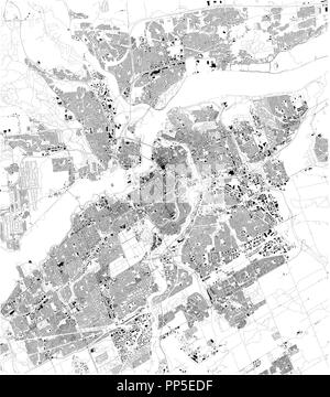 Karte von Ottawa, Satelliten-, schwarzen und weißen Karte. Straße Verzeichnis und Stadtplan. Kanada Stockfoto