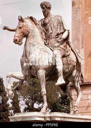 ECUESTRE ESTATUA DE MARCO AURELIO - 161/180. Lage: Capitolio. ITALIA. Stockfoto