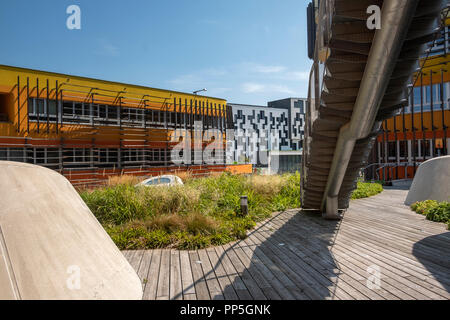 Gebäude von Krabbe Studio Architekten für die Wirtschaftsuniversität Wien im Prater realisiert. Stockfoto