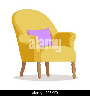 Modernes gelbes weichen Sessel mit Polster - Interior Design Element isoliert auf weißem Hintergrund. Stock Vektor
