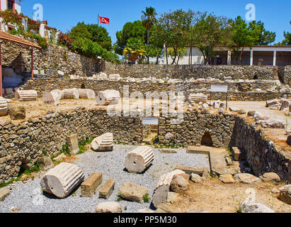 Die Ruinen der Mausoleum von Halikarnassos, eines der sieben Wunder der Welt. Bodrum, Provinz Mugla, Türkei. Stockfoto