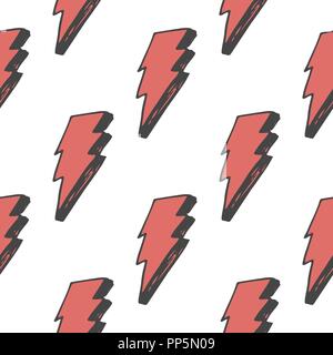 Blitz nahtlose Muster Vector Illustration. Hand gezeichnet skizziert doodle Blitz Symbole. Stock Vektor