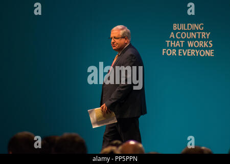 1. Oktober 2017 - der ehemalige Vorsitzende der Konservativen Partei Sir Patrick McLoughlin Rede am Parteitag der Konservativen Partei 2017 in Manchester, UK. Stockfoto