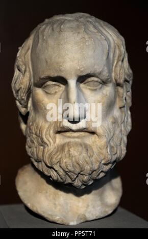 Euripides (480-406 v. Chr.). Griechische Autor. Marmor. Büste. Römische Kopie nach einem griechischen Original des 4. vorchristlichen Jahrhundert. Neues Museum. Berlin. Deutschland. Stockfoto