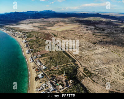 Luftaufnahme von Kino Bay in Sonora, Mexiko. Strand. Touristische Destination........ Vista aerea de Bahía de Kino de Sonora, Mexiko. Playa. Destino Turistico Stockfoto