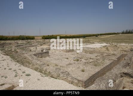 Spanien. Italica. Römische Stadt gegründet ca. 206 v. Chr.. Thermen, große Bäder. In der Nähe von Santiponce. Die Ruinen. Andalusien. Stockfoto