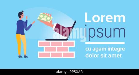 Man Geld vom Laptop Monitor online Bankgeschäfte Konzept ecommerce Internet Zahlungen der menschlichen Hand halten Dollar Banknote horizontalen flachen Kopie Raumzeiger Abbildung Stock Vektor