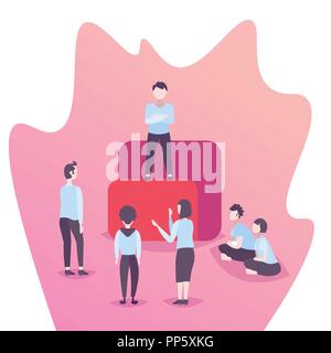 Teamleiter ständigen podium Geschäftsleute brainstorming Führung Konzept Büro gemeinsam erfolgreiche Strategie Flachbild männlich weiblich Zeichentrickfigur Stock Vektor