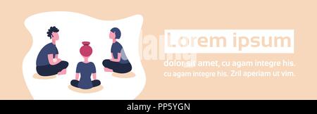 Lässige Leute sitzen Lotus Kommunikationskonzept Mann Frau entspannende Brainstorming zusammen männlich weiblich Zeichentrickfigur waagrechten Banner kopieren Raum darstellen, Stock Vektor
