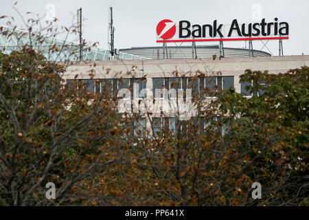 Ein logo Zeichen außerhalb einer Anlage von der UniCredit Bank Austria in Wien, Österreich besetzt, am 4. September 2018. Stockfoto