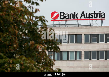 Ein logo Zeichen außerhalb einer Anlage von der UniCredit Bank Austria in Wien, Österreich besetzt, am 4. September 2018. Stockfoto