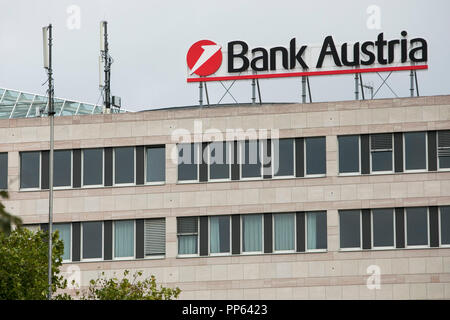 Ein logo Zeichen außerhalb einer Anlage von der UniCredit Bank Austria in Wien, Österreich besetzt, am 4. September 2018. Stockfoto