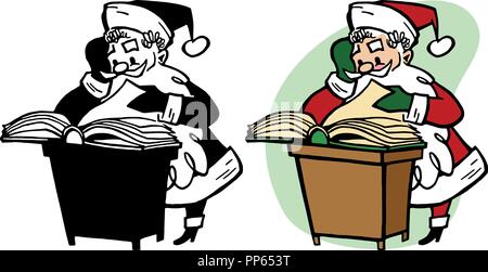 Santa Claus lesen Weihnachtswünsche aus seinem Buch. Stock Vektor