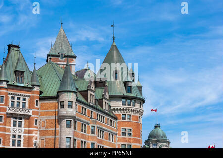 Architektonische Details der Château Frontenac - ein historisches Hotel in der Altstadt von Quebec obere Stadt. Die Gegend ist ein UNESCO-Weltkulturerbe. Stockfoto