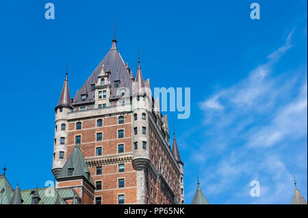 Architektonische Details der Château Frontenac - ein historisches Hotel in der Altstadt von Quebec obere Stadt. Die Gegend ist ein UNESCO-Weltkulturerbe. Stockfoto