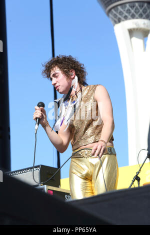 Josh Kiszka von Greta Van Flotte führt auf der Bühne am 2018 iHeartRadio Music Festival tagsüber Stufe am 22. September 2018 in Las Vegas, Nevada. Stockfoto