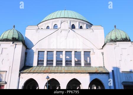 Trencin, Stadt in der Slowakei im Povazie Region. Jüdische Synagoge. Stockfoto