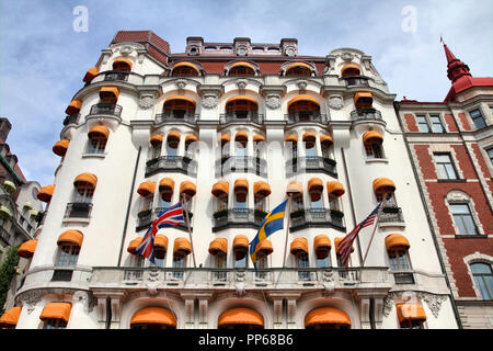 Stockholm, Schweden. Strandvagen Straße Palace im Stadtteil Ostermalm. Stockfoto