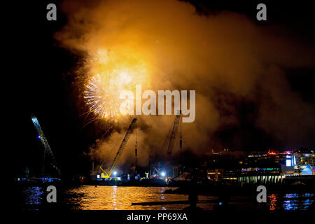 Abstrakte farbige Feuerwerk Hintergrund bei Nacht Stockfoto