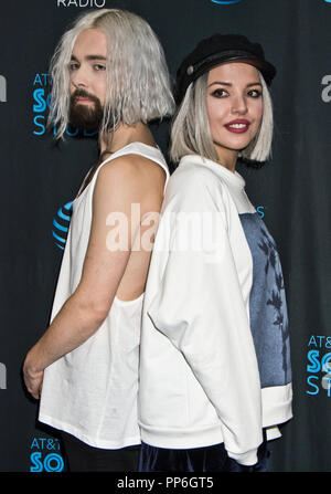 Bala Cynwyd, PA, USA. 21. September 2018. Swedish-American Indie Pop Duo Flora Cash besuchen Radio 104.5 Performance Theater. Stockfoto
