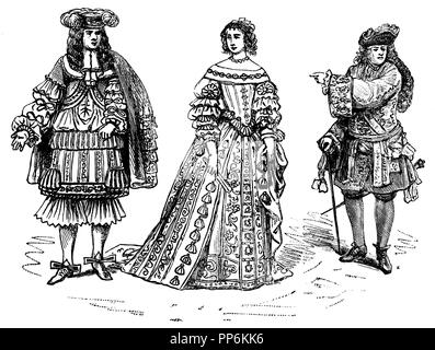 Allongetracht (1650-1720), links: Ludwig XIV. und seiner Frau, Maria Theresia, 1660, rechts: 1700, anonym 1896 Stockfoto