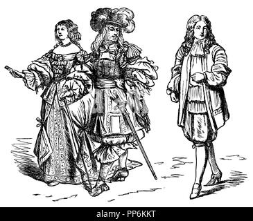 Allongetracht (1650-1720), links: Louis XIV und Maria Theresia, Ca. 1660, rechts: Royal Knecht, 1667, anonym 1896 Stockfoto