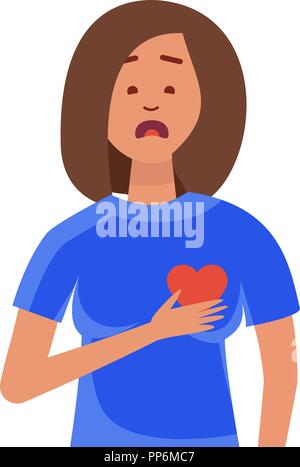 Herzinfarkt, Frau, einen Herzinfarkt, ältere Menschen mit Schmerzen in der Brust Cartoon, Vector Illustration. Stock Vektor