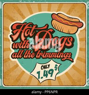 Retro Werbung restaurant Zeichen für Hot Dogs. Vintage Poster, Vector EPS 10. Stock Vektor