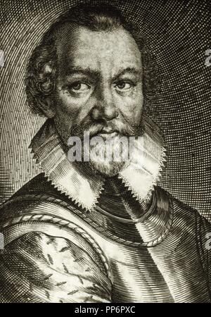 Sir Martin Frobisher (1535-1594). Englischer Seemann. Gravur. des 19. Jahrhunderts. Stockfoto