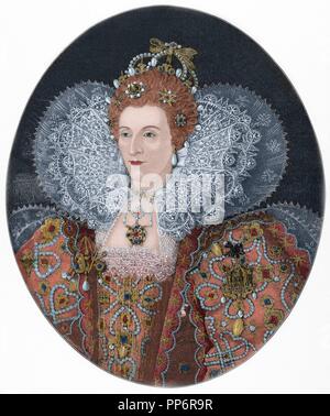 Elizabeth ich (1533-1603). Königin von England und Irland. Kupferstich von F. Babbage. Die iberischen Illustration, 1888. Farbige. Stockfoto