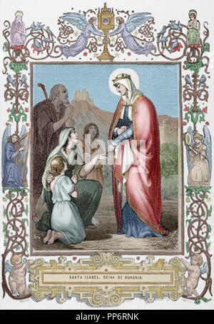 Heilige Elisabeth von Ungarn (1207-1231). Ungarische Prinzessin. Kupferstich von Capuz. Christian Jahre, 1852. Farbige. Stockfoto