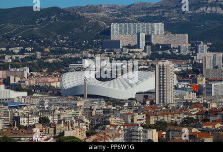 Luftaufnahme der Stadt Marseille, die Stade Velodrome. Stockfoto