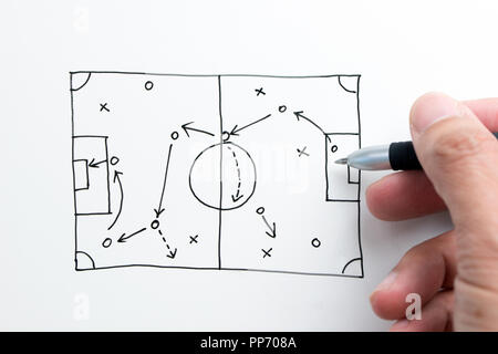 Skizze des Fußball-Taktik auf Papier Stockfoto