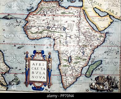 CARTOGRAFIA. MAPA DE AFRIKA. REALIZADO POR ABRAHAM ORTELIUS, AÑO 1570. Stockfoto